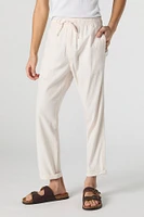Pantalon en mélange de lin à taille coulissante