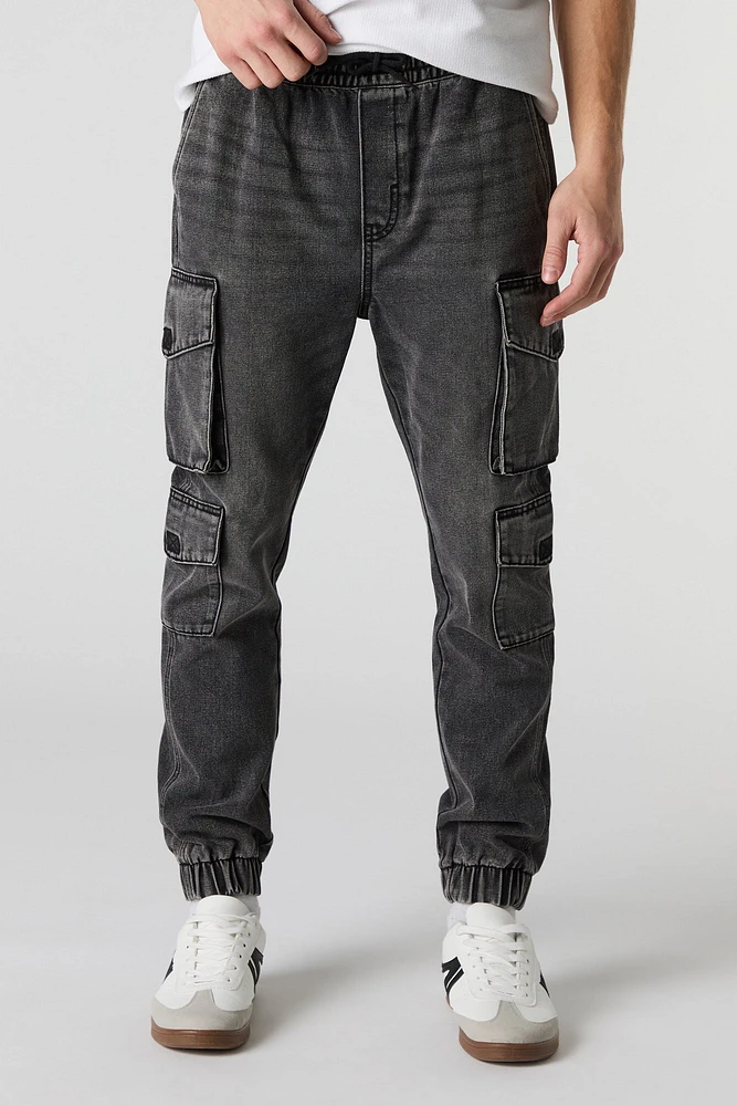 Jogger cargo en denim avec poches multiples