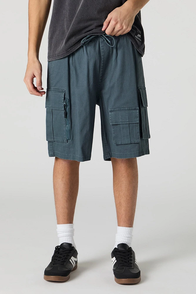 Drawstring Zipper Cargo Short