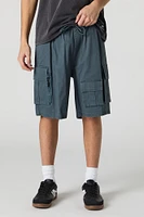 Drawstring Zipper Cargo Short