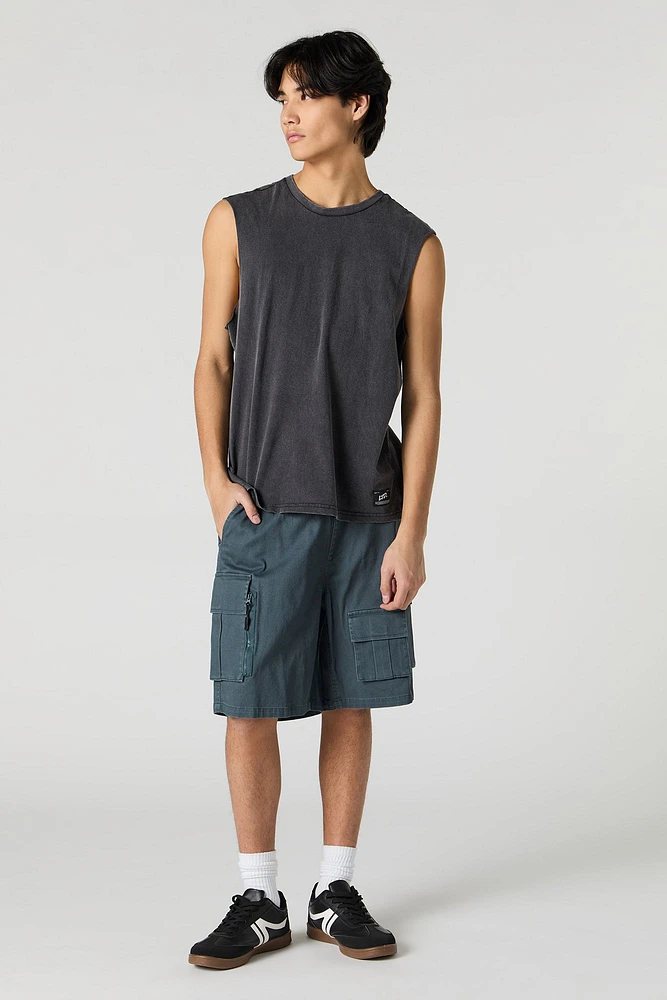 Drawstring Zipper Cargo Short