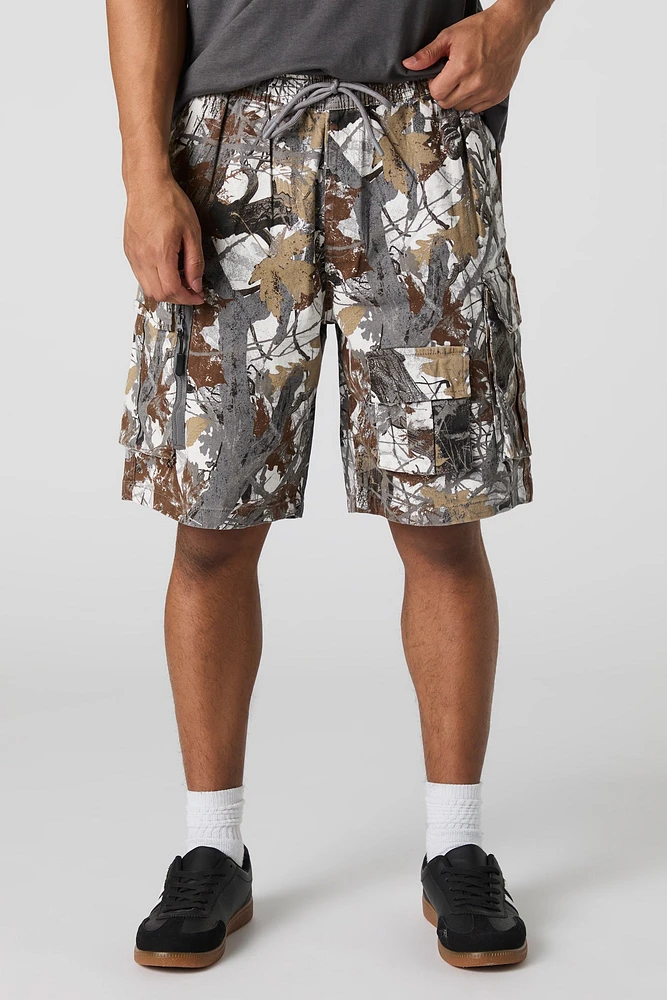 Drawstring Zipper Cargo Short