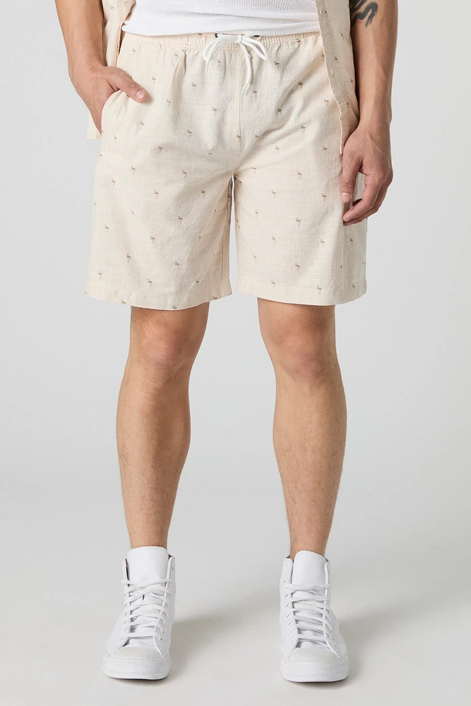 Short avec motif estival à taille coulissante
