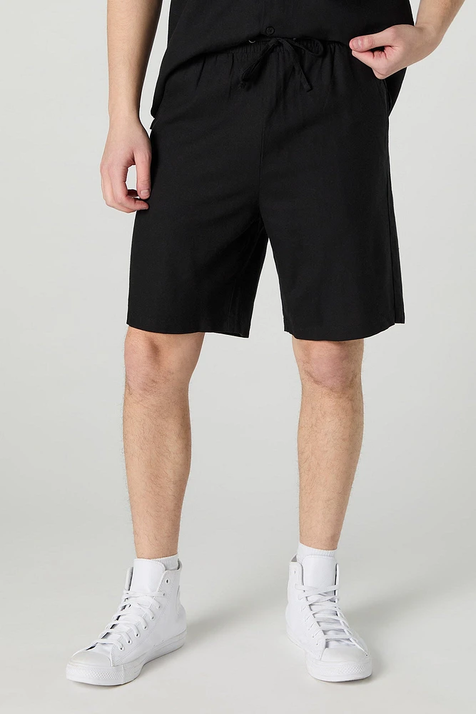Short en mélange de lin à taille coulissante