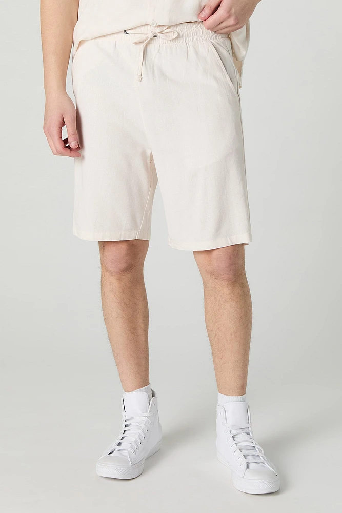 Short en mélange de lin à taille coulissante