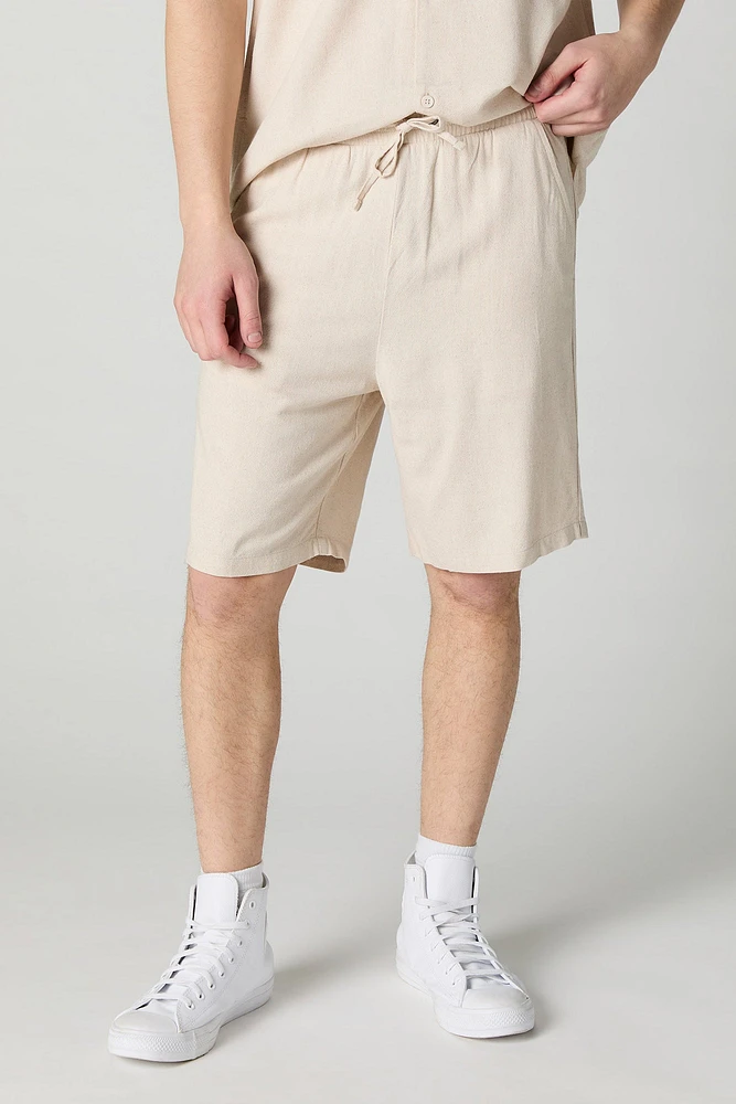 Short en mélange de lin à taille coulissante