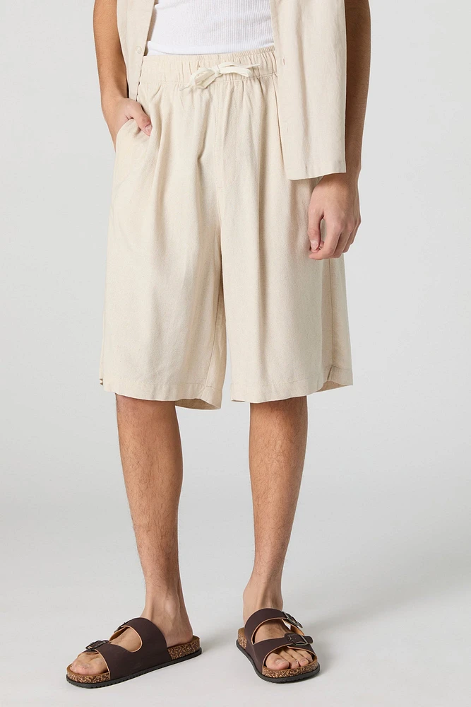 Linen-Blend Longline Short