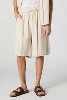 Linen-Blend Longline Short