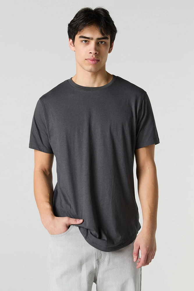 Solid Curved Hem T-Shirt