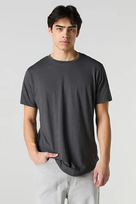 Solid Curved Hem T-Shirt