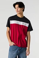 T-shirt avec motif brodé et blocs de couleurs