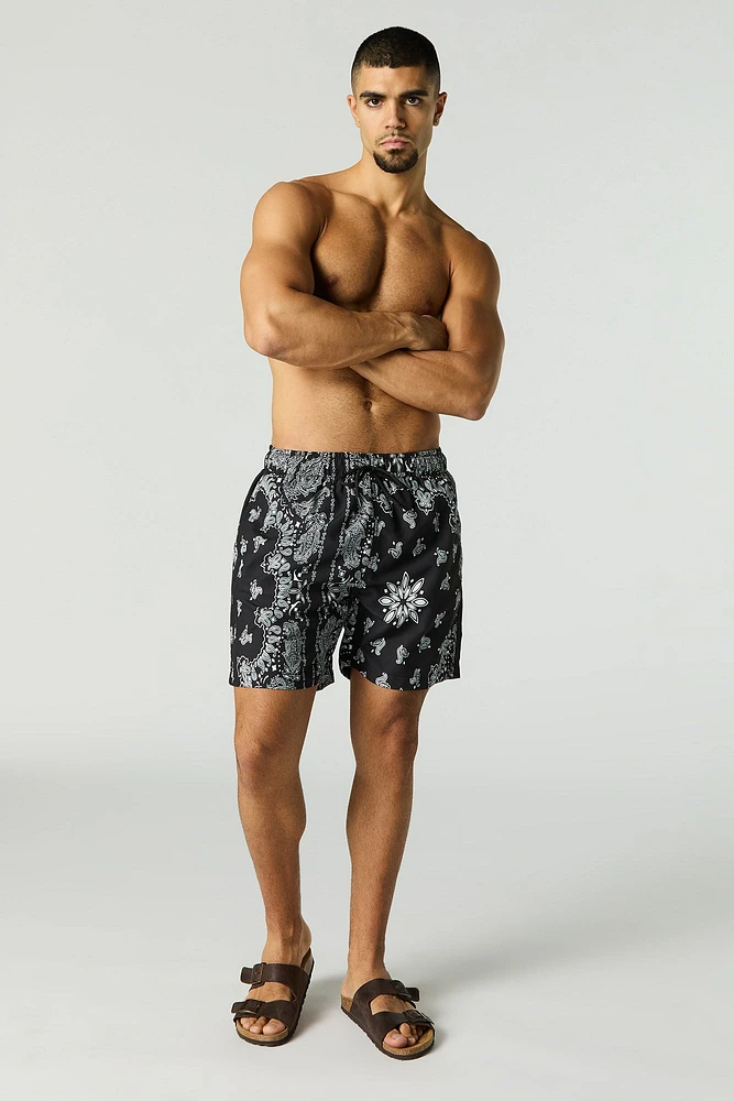 Short de bain imprimé à taille coulissante