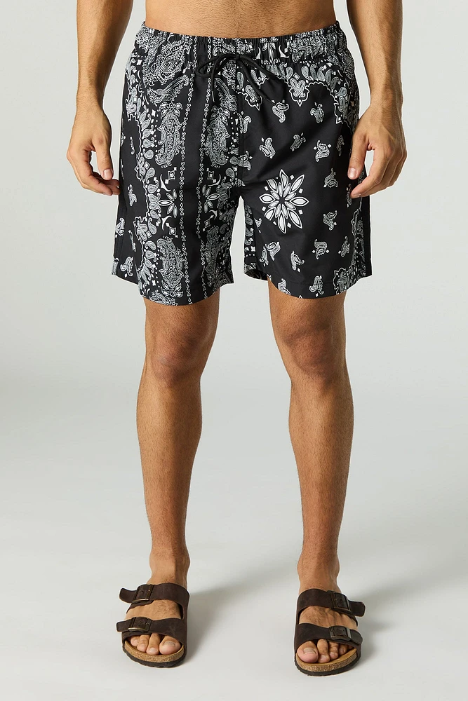 Short de bain imprimé à taille coulissante