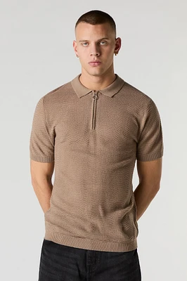 Polo en tricot texturé avec fermeture à glissière