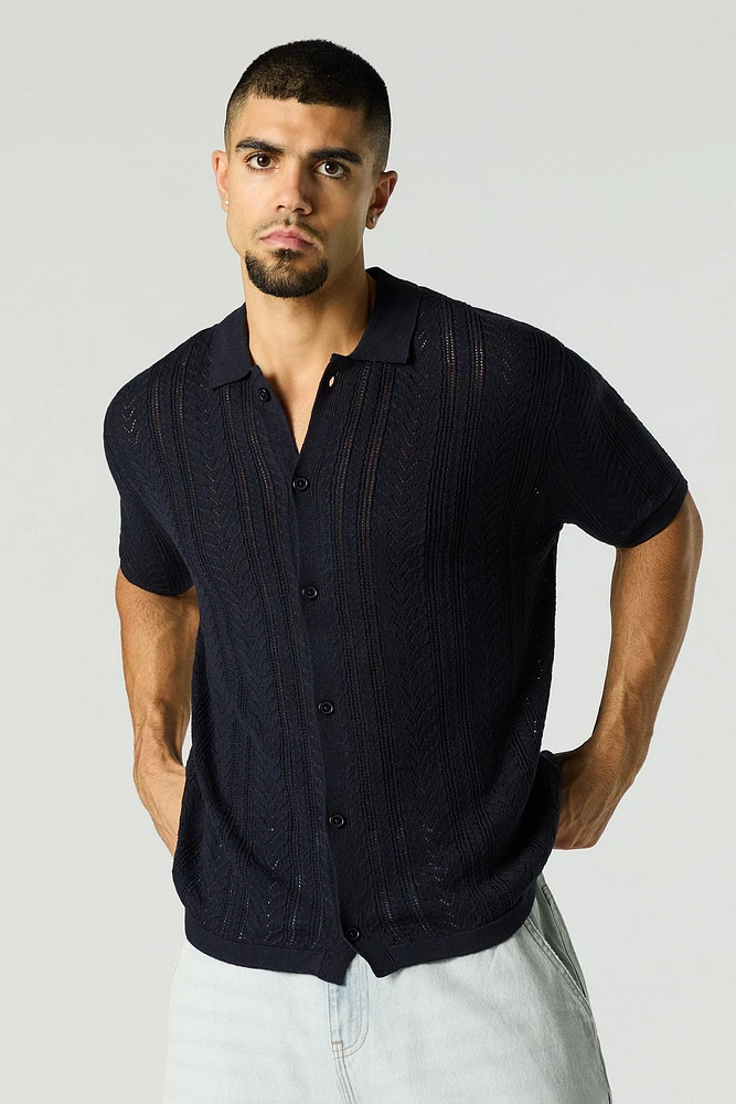 Haut en tricot ouvert boutonné à motif