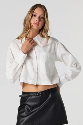 Cropped Long Sleeve Button-Up Top