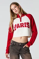 Chandail raglan en tricot avec imprimé City et quart de fermeture à glissière