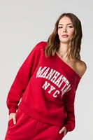 HD Print Off Shoulder Fleece Sweatshirt