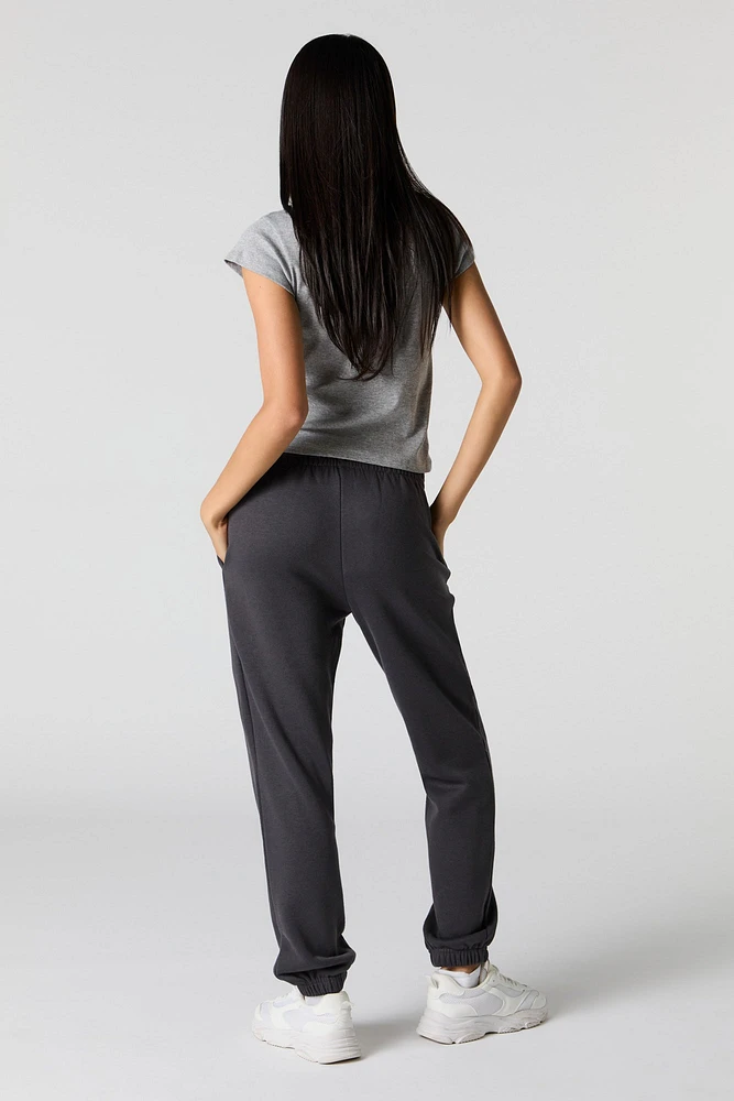 High Rise Solid Fleece Jogger