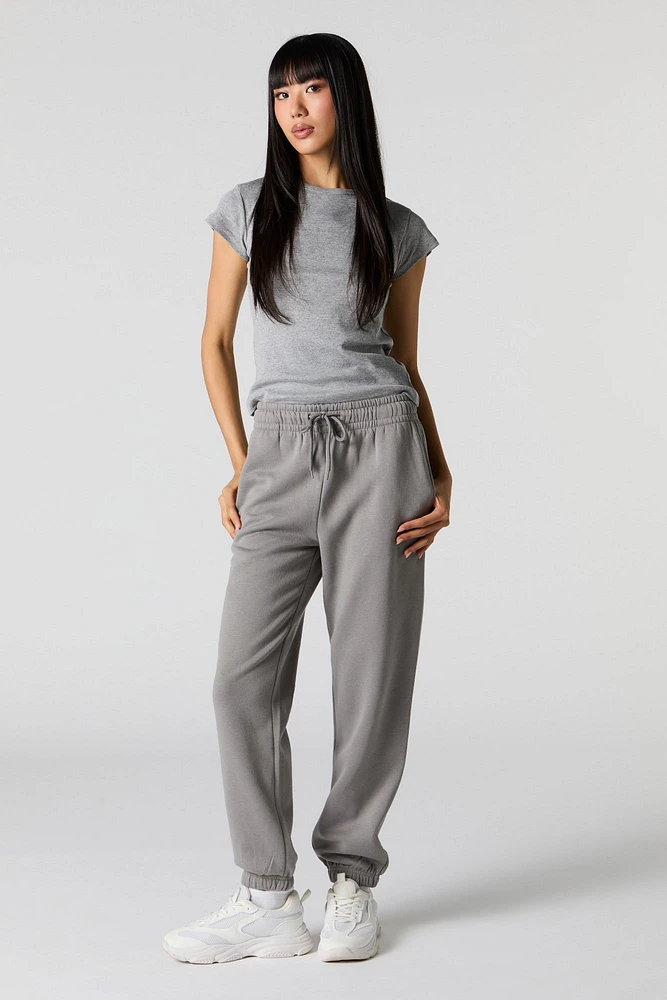 High Rise Solid Fleece Jogger