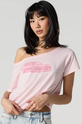 T-shirt imprimé avec épaules dénudées