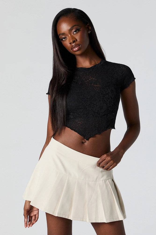Floral Lace V-Hem Crop Top