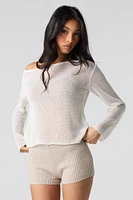 Sheer Knit Off Shoulder Long Sleeve Top