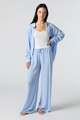 Crinkle Drawstring Wide Leg Pant