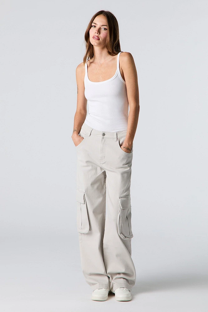 Pantalon cargo à jambe large en denim
