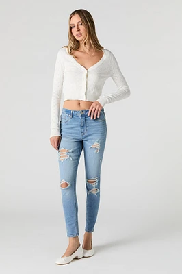 Medium Wash Distressed High Rise Skinny Jean