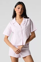 Striped Button-Up Top & Short 2 Piece Pajama Set