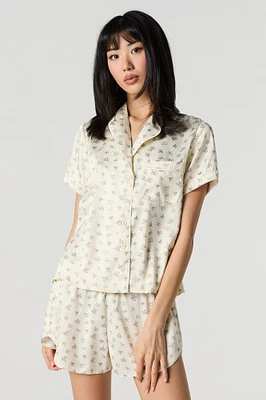 Satin Button-Up Shirt & Short 2 Piece Pajama Set