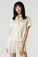Satin Button-Up Shirt & Short 2 Piece Pajama Set