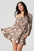 Floral Printed Smocked Ruched Mini Dress