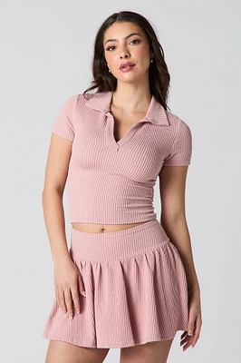 Minijupe-short fluide en tricot côtelé