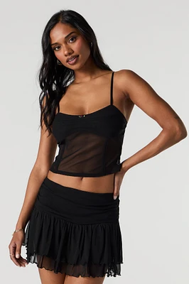 Mesh Rosette Cropped Cami