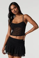 Mesh Rosette Cropped Cami