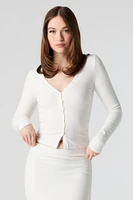 Ribbed Button-Up Long Sleeve Top