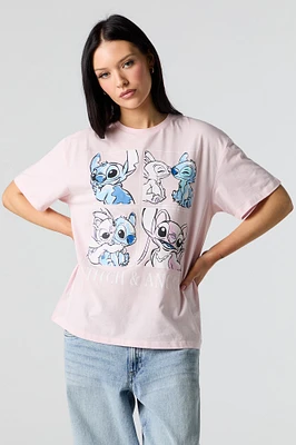 T-shirt de coupe garçonne rose à imprimé Stitch & Angel