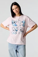 T-shirt de coupe garçonne rose à imprimé Stitch & Angel