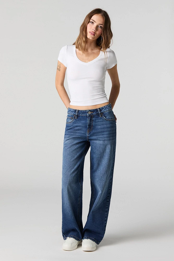 Dark Wash Rigid Low Rise Wide Leg Jean