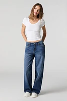 Dark Wash Rigid Low Rise Wide Leg Jean