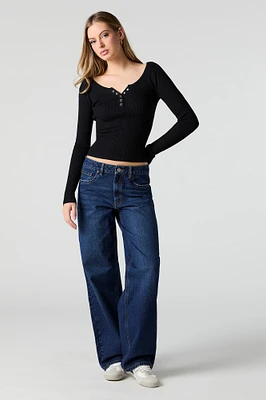 Jean rigide baggy taille basse lavé fonc