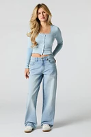 Jean rigide baggy à taille basse délavé pâle