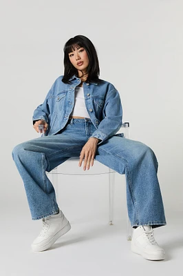 Jean baggy délavé moyen à taille basse