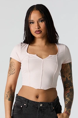 Ribbed Corset Short Sleeve Crop Top