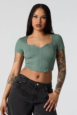 Ribbed Corset Short Sleeve Crop Top