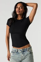 T-shirt côtelé avec ourlet arrondi