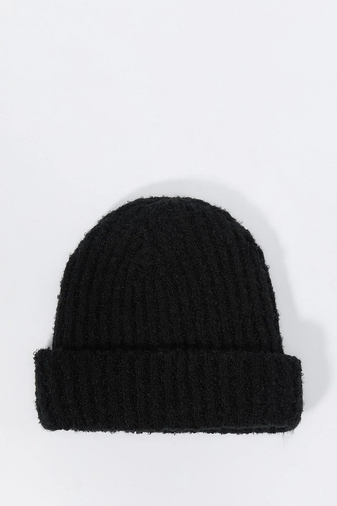 Tuque en tricot côtelé pelucheux