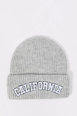 City Embroidered Ribbed Knit Beanie